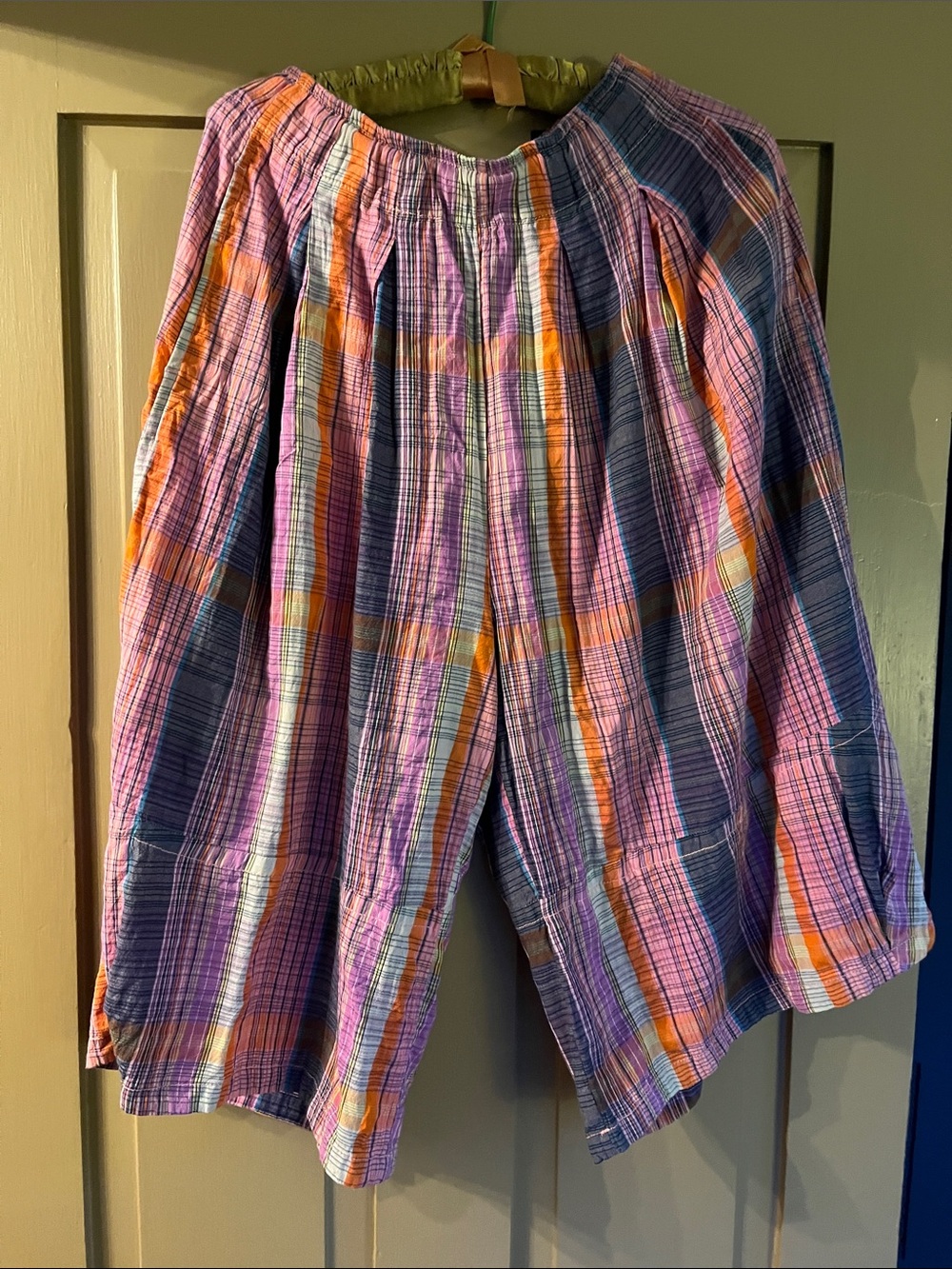 Free People Multicolor Plaid Wide-Leg Pants in Purple, Orange, Blue